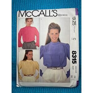McCalls 8315 Sewing pattern blouse pleat front 1980s size 14